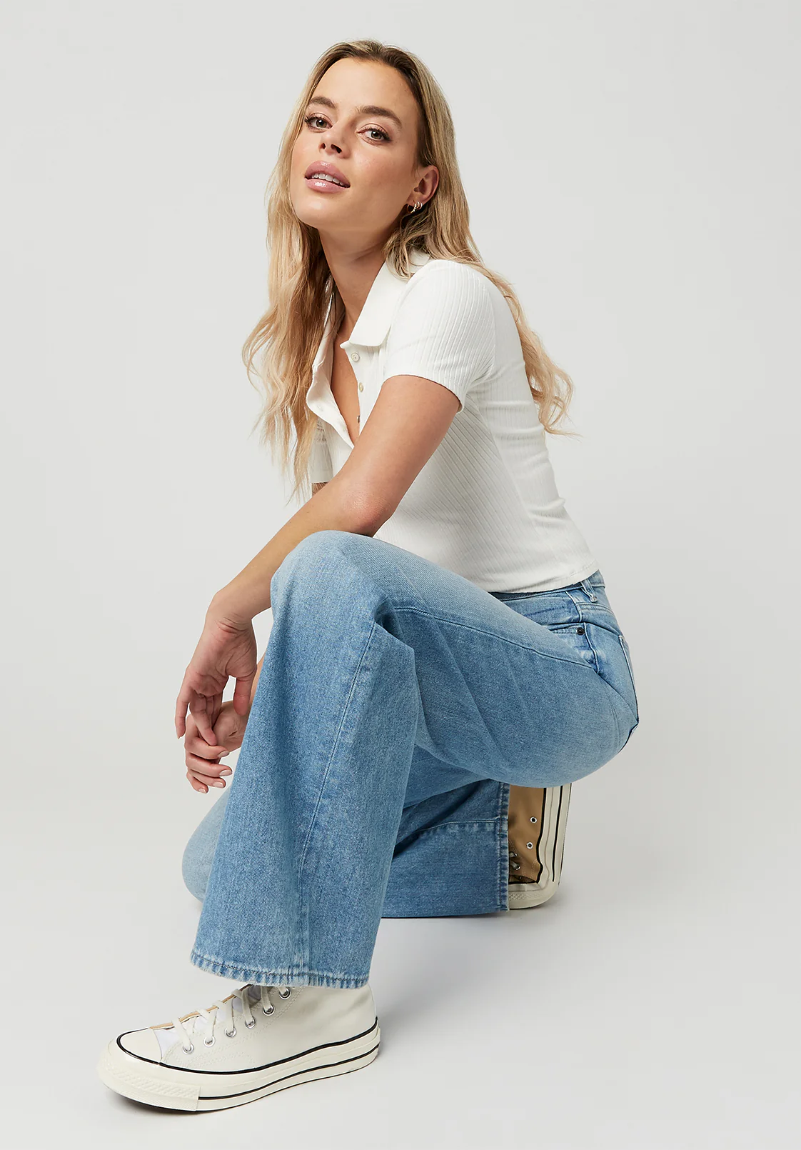 Addie Women's High Rise Wide Leg Jeans, Creased and Sanded - BL15793 - Image 5