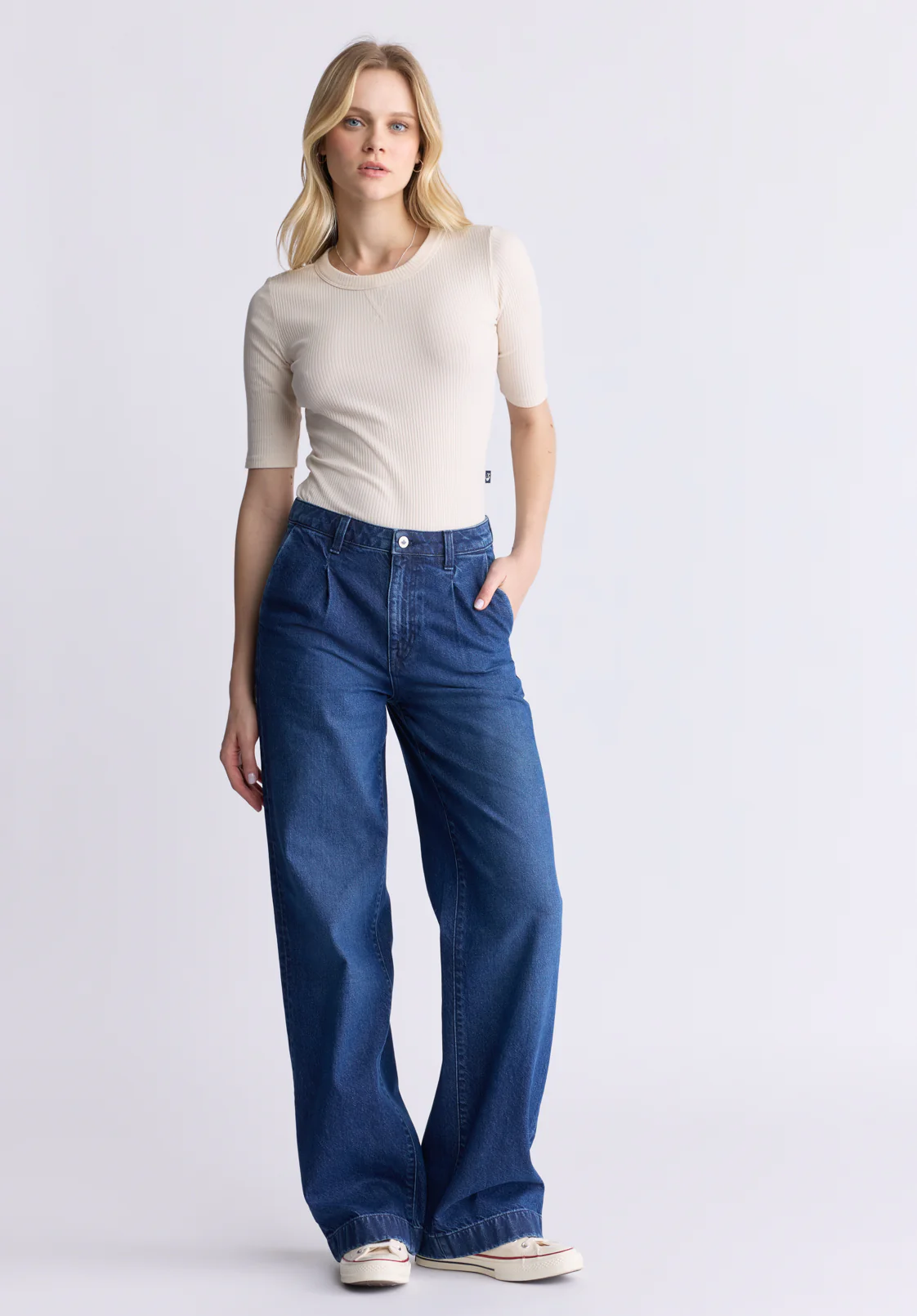 Addie Women's High Rise Wide Leg Jeans, Indigo Contrast - BL16002 - Image 6