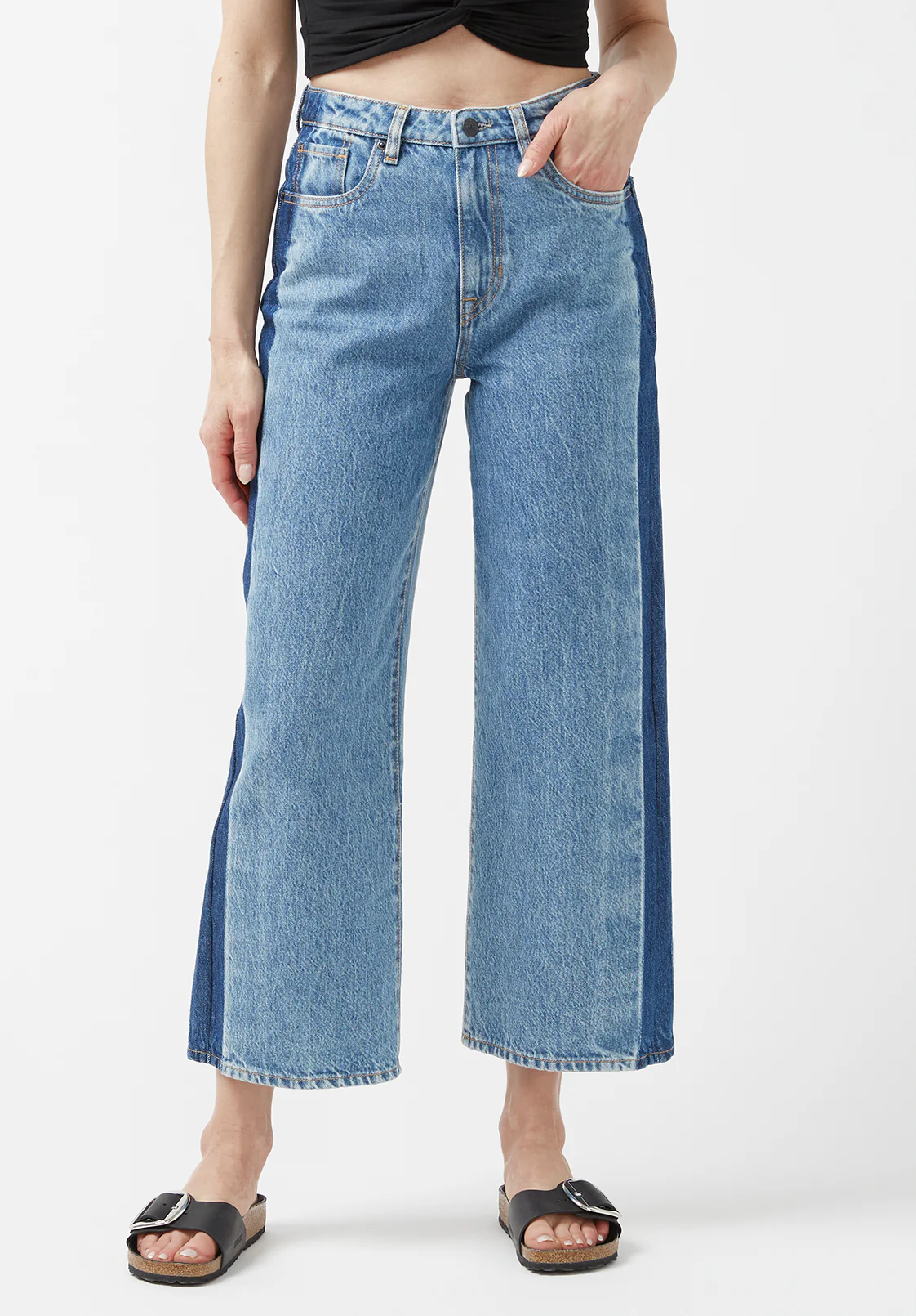 Addisson Women's High Rise Wide Leg Cropped Jeans, Shadow Wash - BL15896 - Image 6