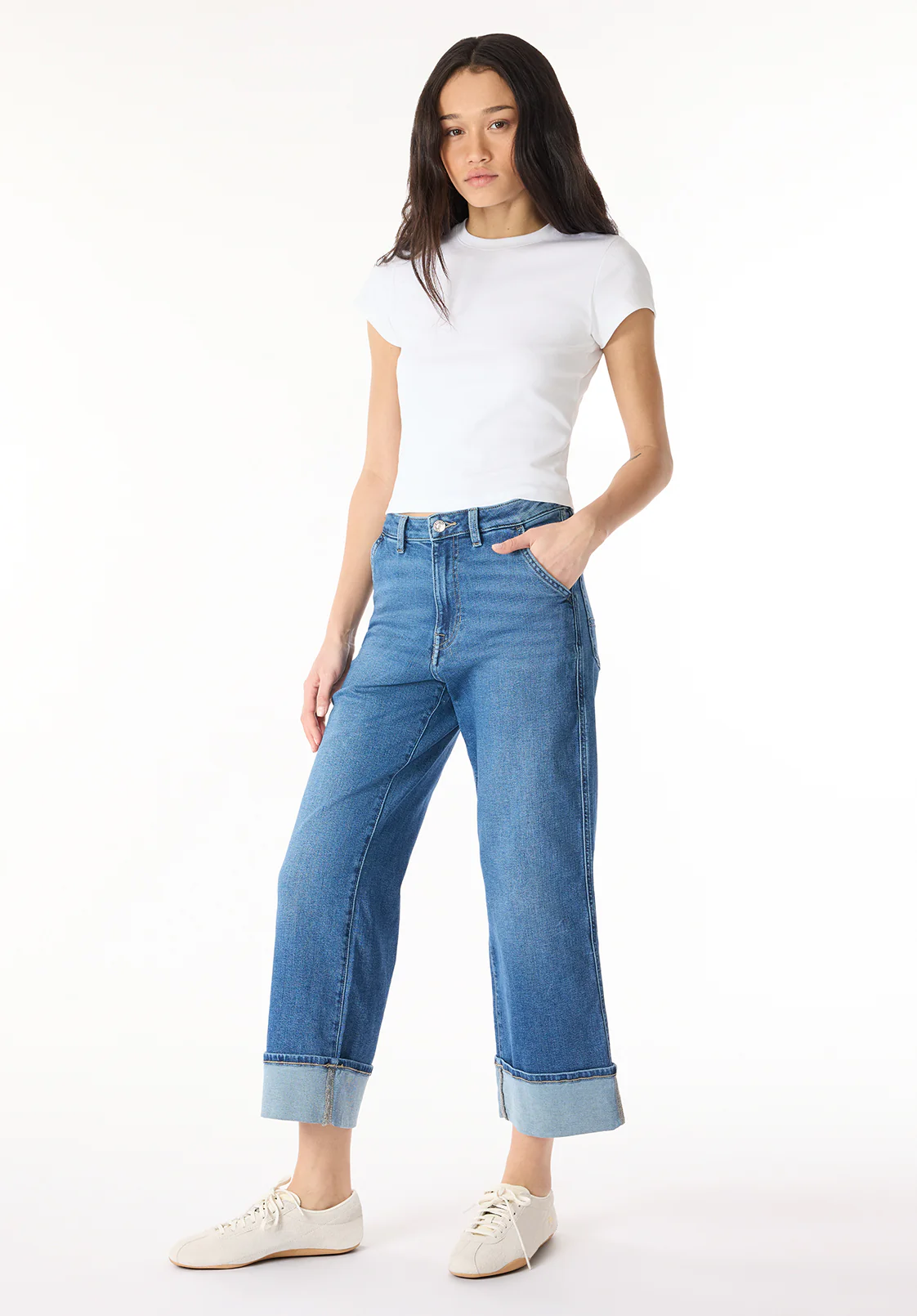 Addisson Women's High Rise Wide Leg Cropped Jeans, Indigo Worn - BL16047