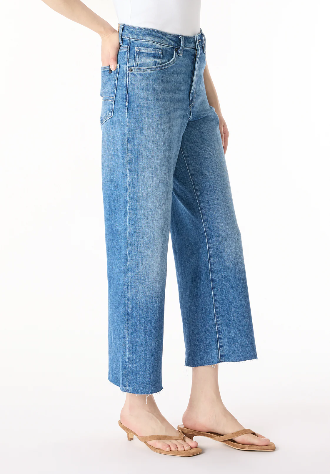 Addisson Women's High Rise Wide Leg Cropped Jeans, Indigo Sanded - BL16069 - Image 3