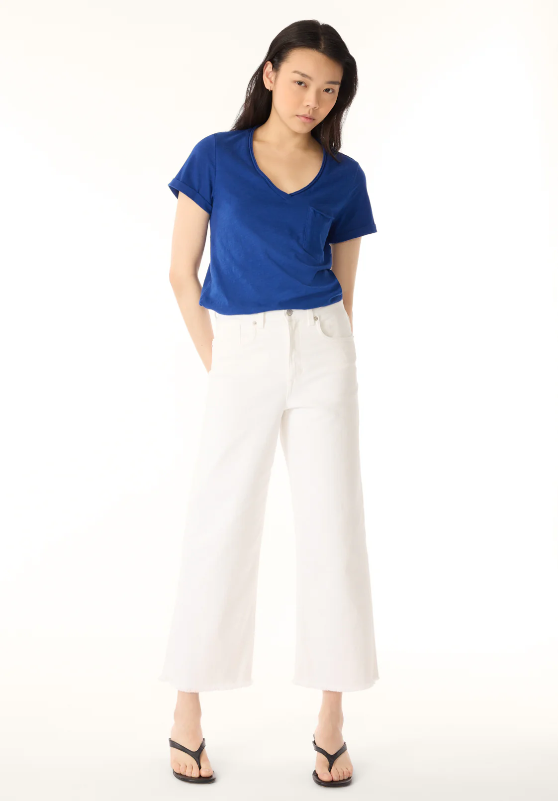 Addisson Women's High Rise Wide Leg Cropped Jeans, White - BL16087