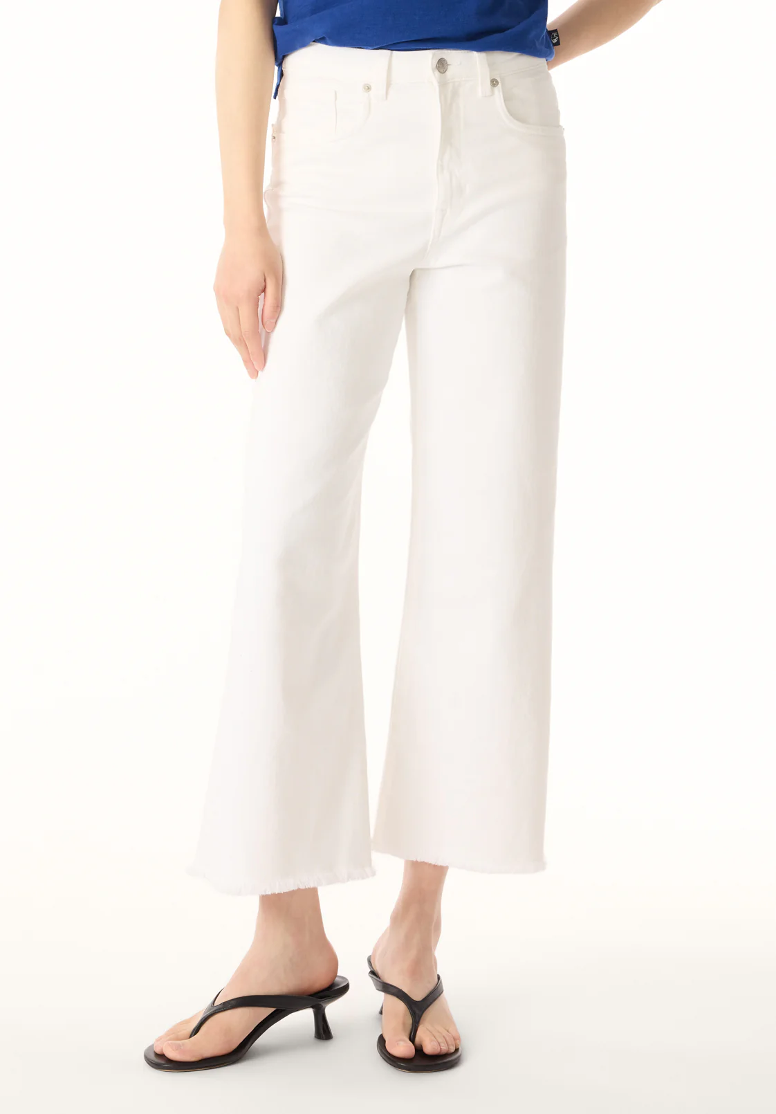 Addisson Women's High Rise Wide Leg Cropped Jeans, White - BL16087 - Image 2