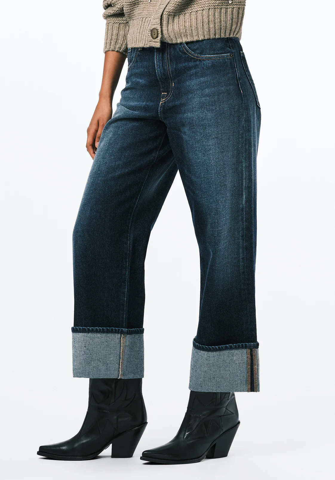 Addisson Women's High Rise Wide Leg Cropped Jeans, Dark Contrast - BL16106 - Image 3