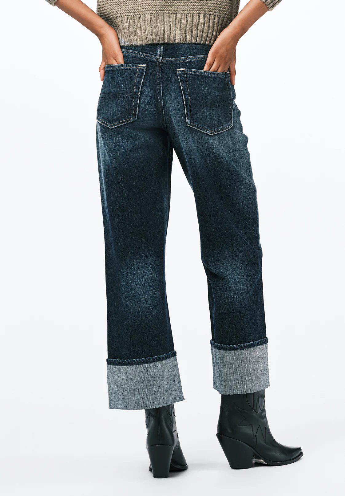 Addisson Women's High Rise Wide Leg Cropped Jeans, Dark Contrast - BL16106 - Image 4