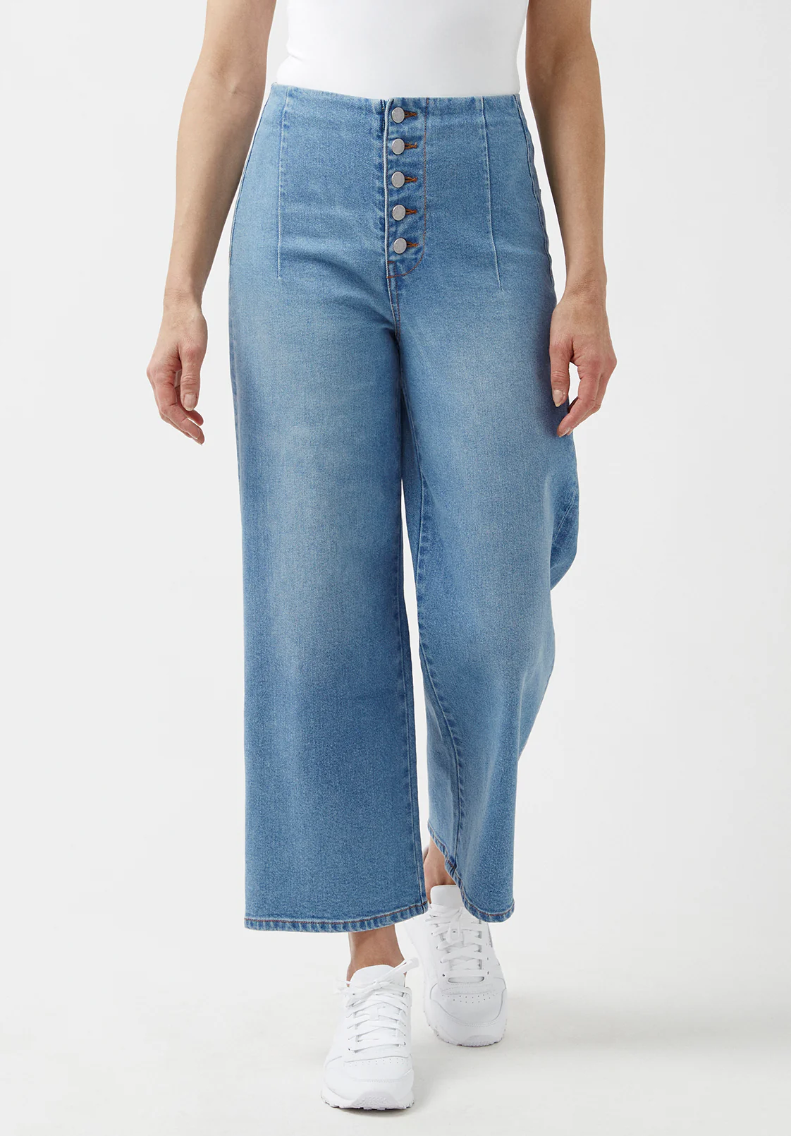 Adela Women's High Rise Cropped Jeans, Sanded Mid Blue - BL15874