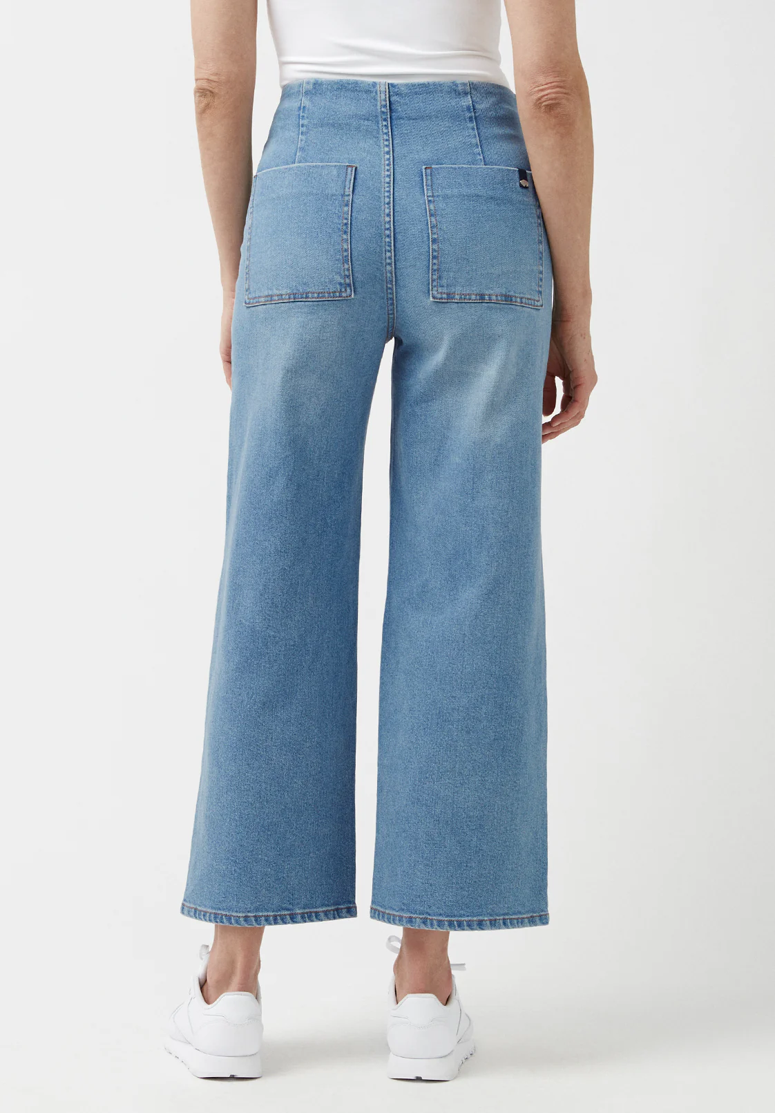Adela Women's High Rise Cropped Jeans, Sanded Mid Blue - BL15874 - Image 2