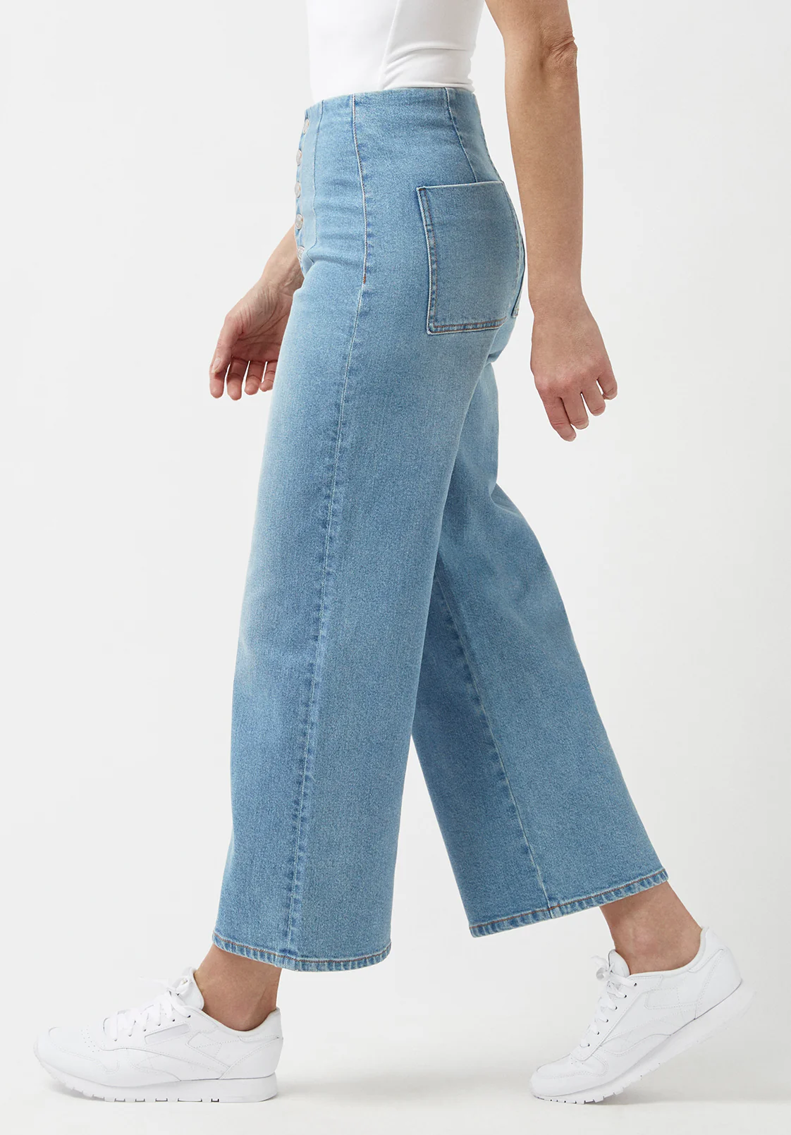 Adela Women's High Rise Cropped Jeans, Sanded Mid Blue - BL15874 - Image 3