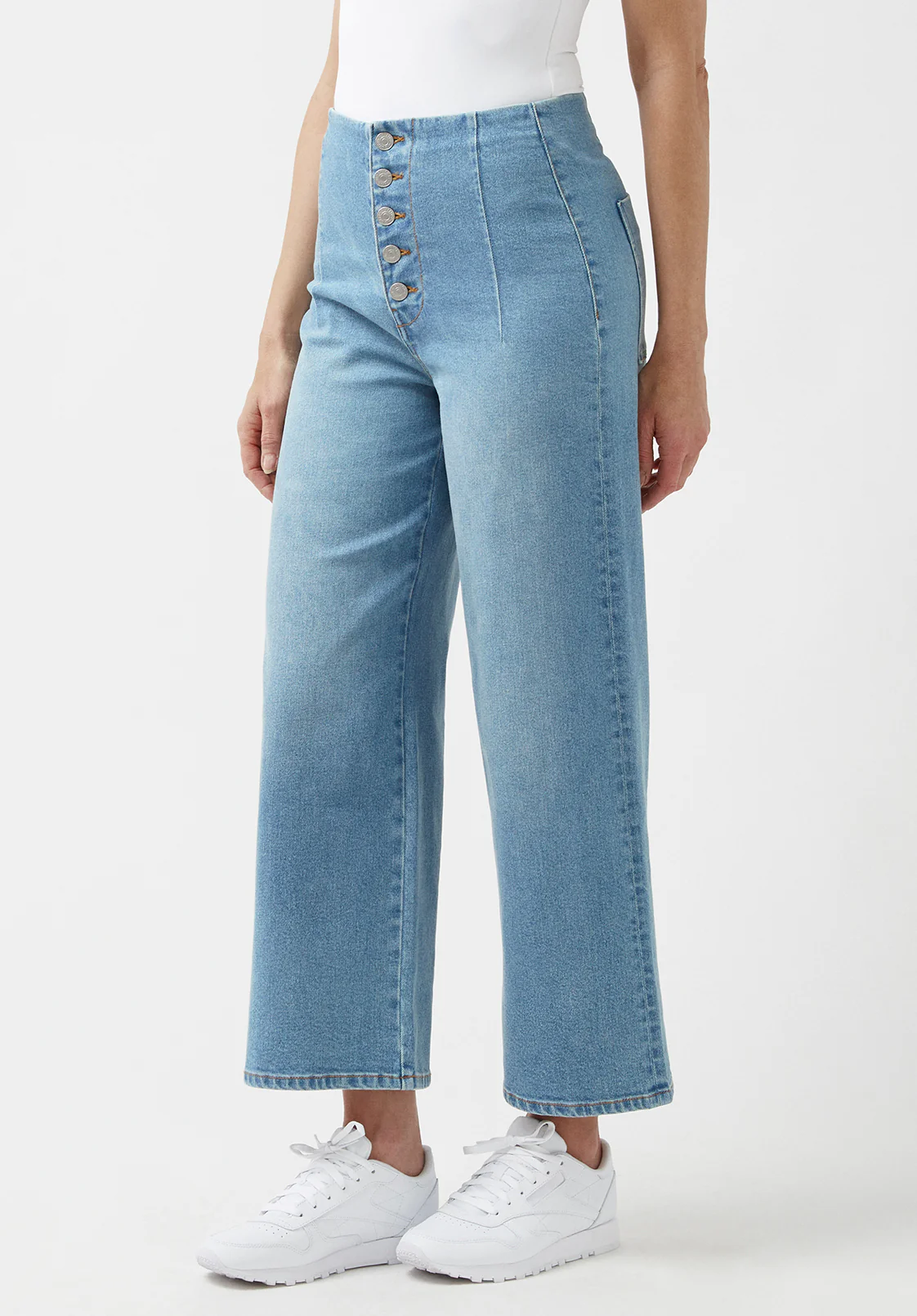Adela Women's High Rise Cropped Jeans, Sanded Mid Blue - BL15874 - Image 4
