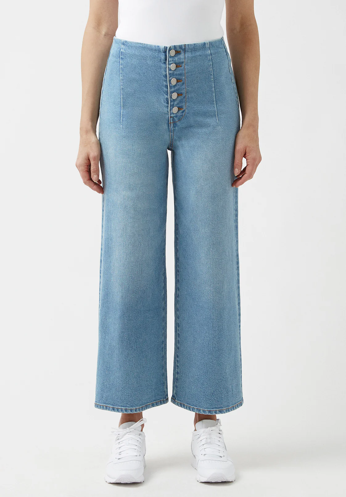 Adela Women's High Rise Cropped Jeans, Sanded Mid Blue - BL15874 - Image 5