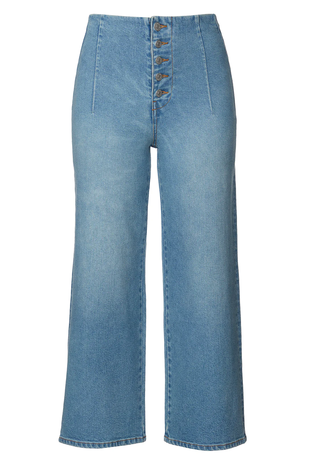 Adela Women's High Rise Cropped Jeans, Sanded Mid Blue - BL15874 - Image 6