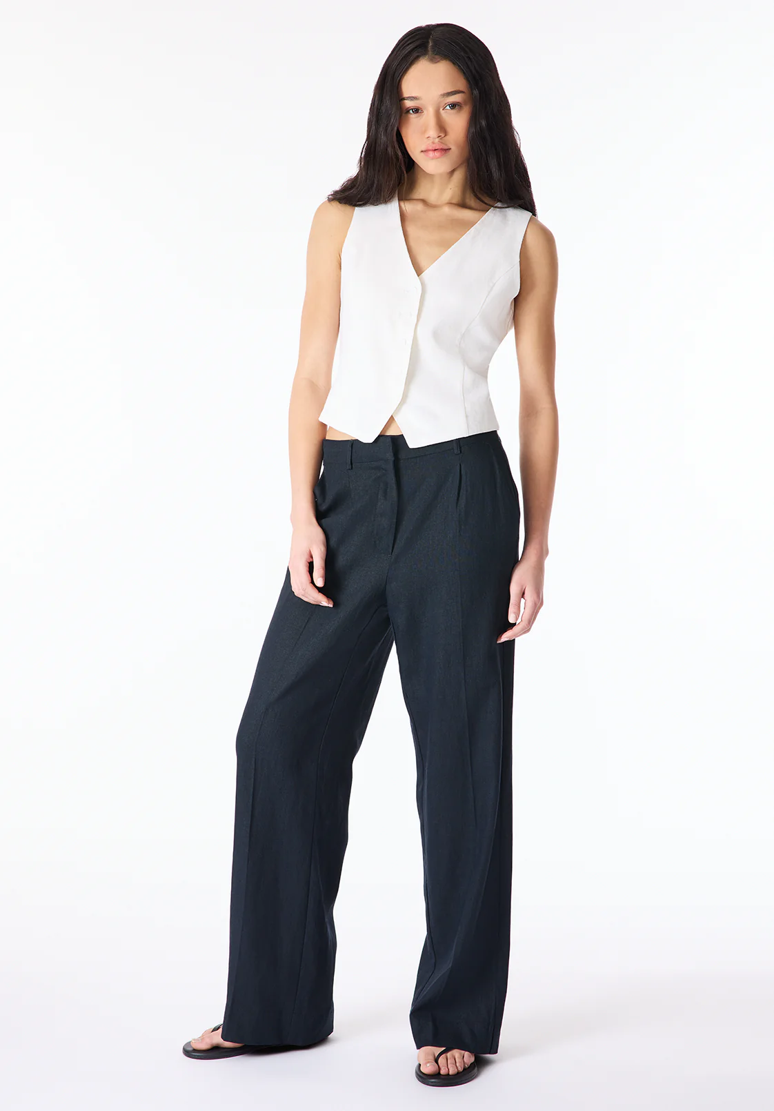 Adelina Women's Linen Blend Wide Leg Pants, Black - WB0026P