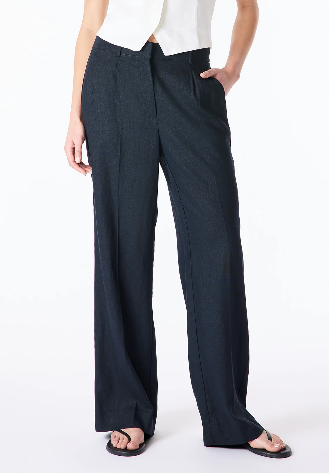 Adelina Women's Linen Blend Wide Leg Pants, Black - WB0026P - Image 2