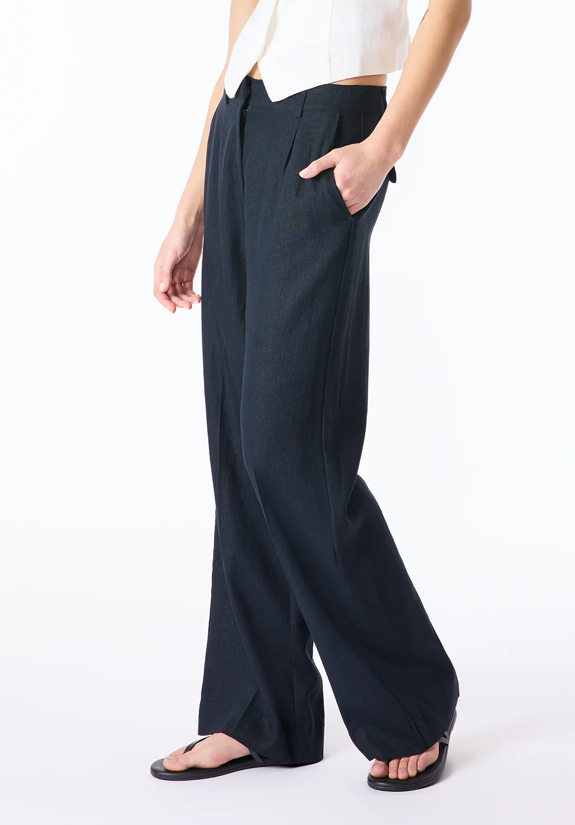 Adelina Women's Linen Blend Wide Leg Pants, Black - WB0026P - Image 3