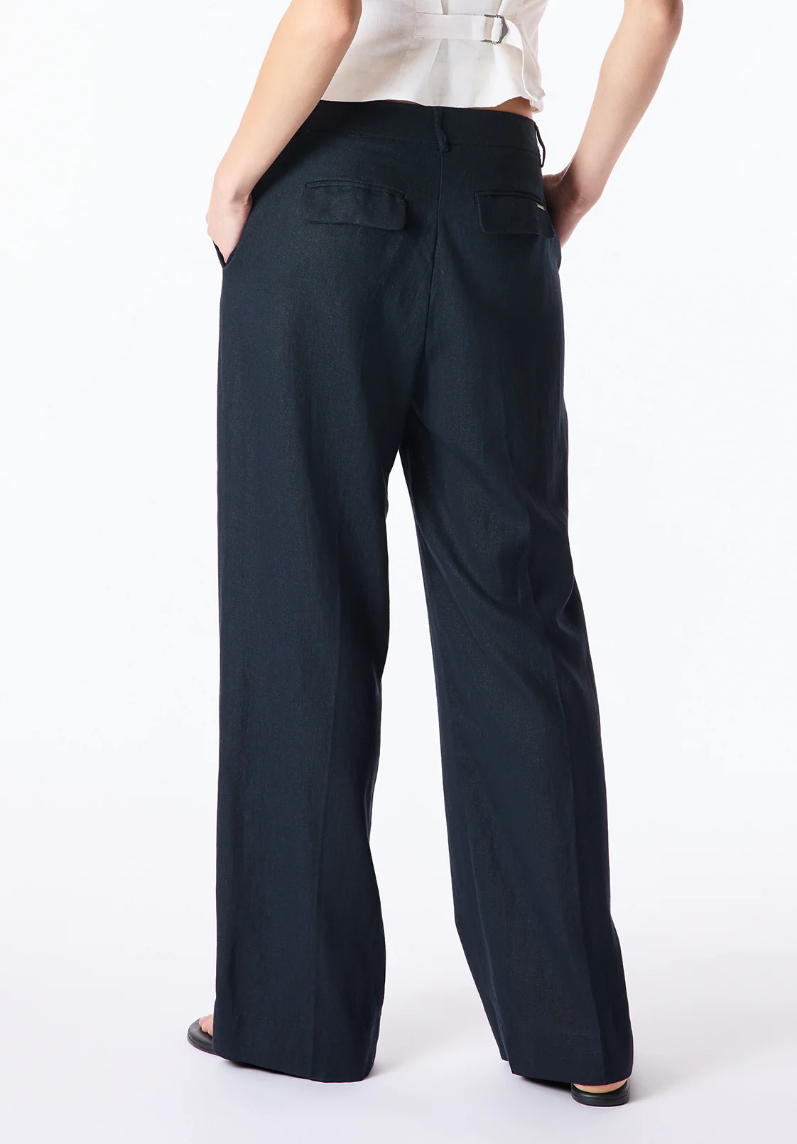 Adelina Women's Linen Blend Wide Leg Pants, Black - WB0026P - Image 4