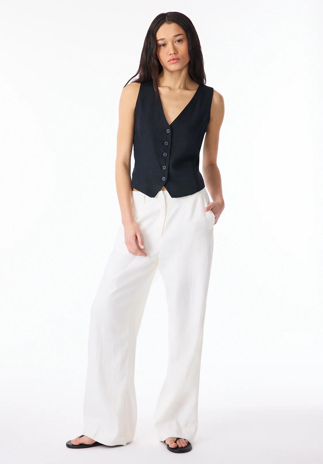 Adelina Women's Linen Blend Wide Leg Pants, Blanc - WB0027P
