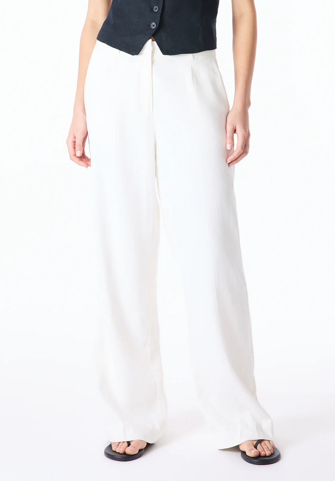 Adelina Women's Linen Blend Wide Leg Pants, Blanc - WB0027P - Image 2