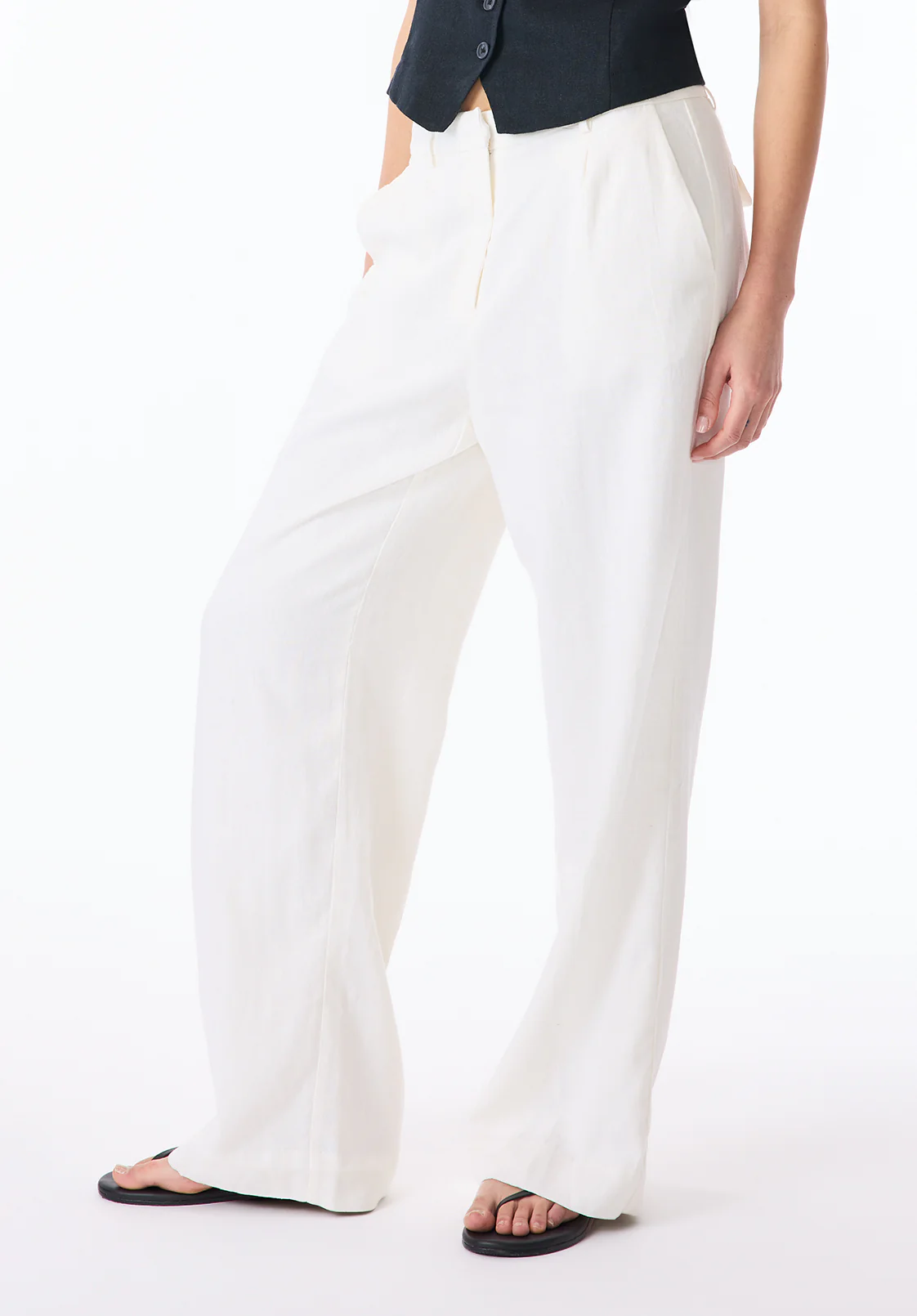 Adelina Women's Linen Blend Wide Leg Pants, Blanc - WB0027P - Image 3