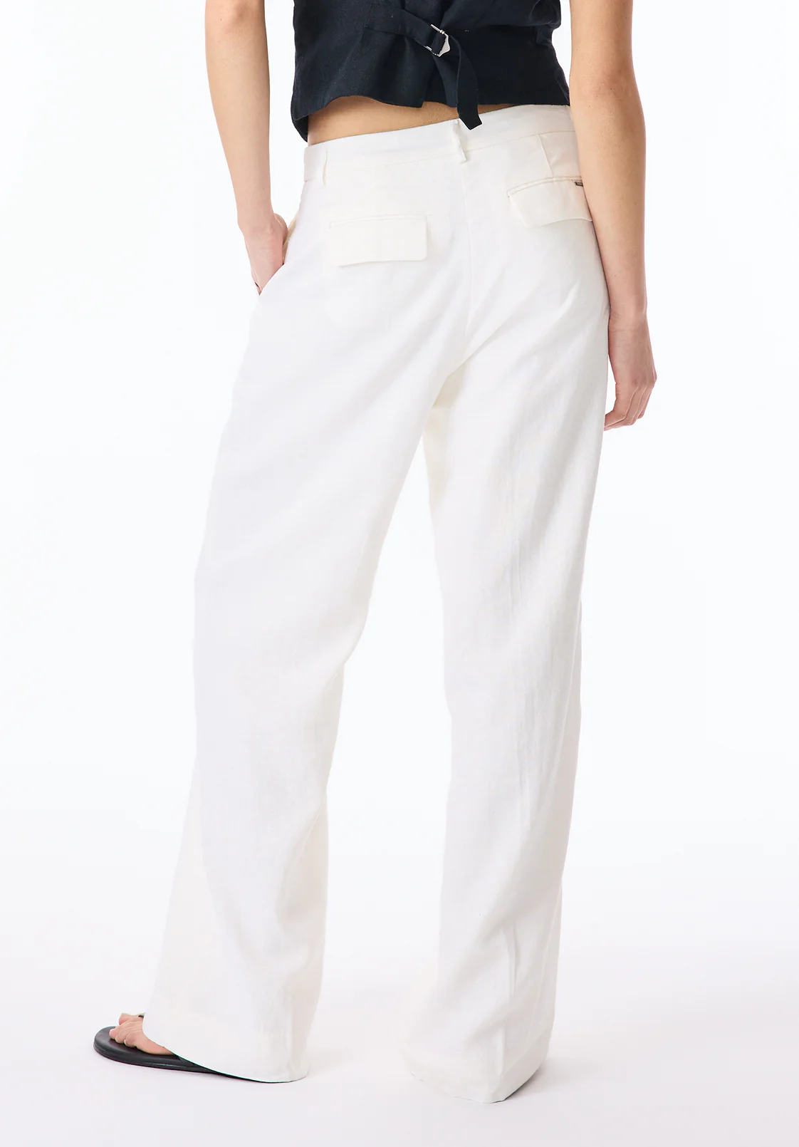 Adelina Women's Linen Blend Wide Leg Pants, Blanc - WB0027P - Image 4