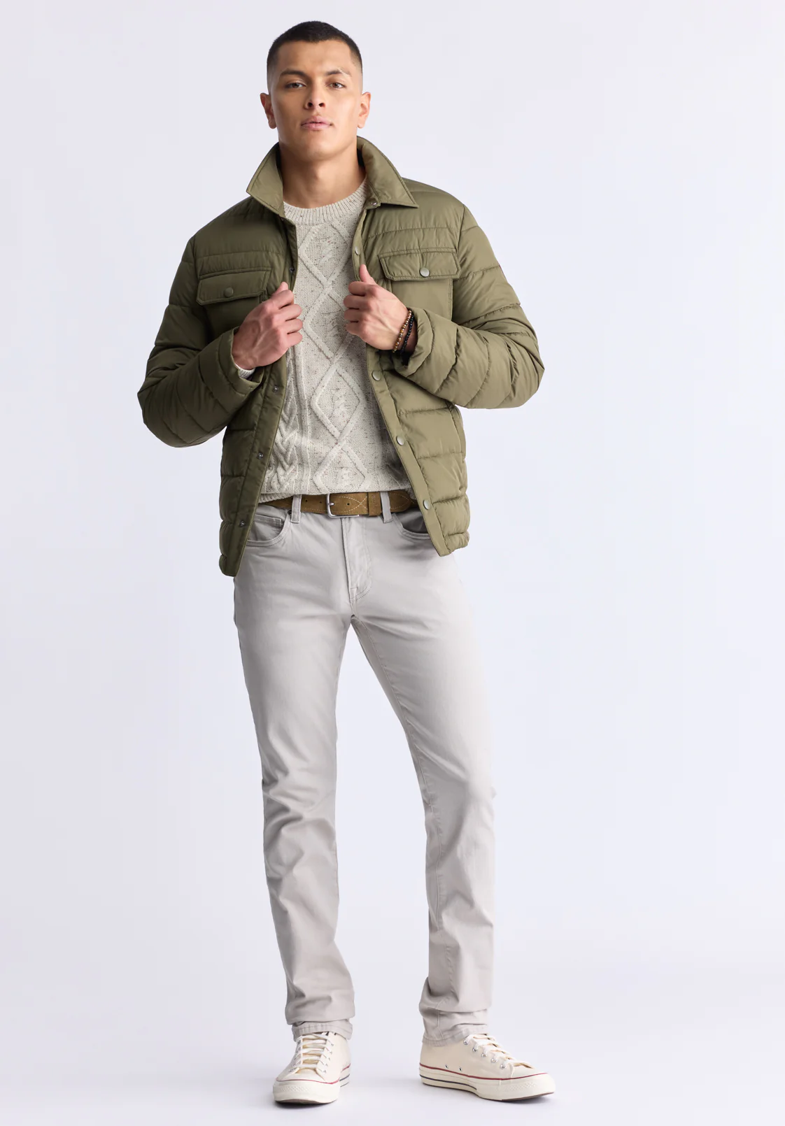 Aiden Men's Quilted Button-Front Jacket, Verde - OBMFJ001