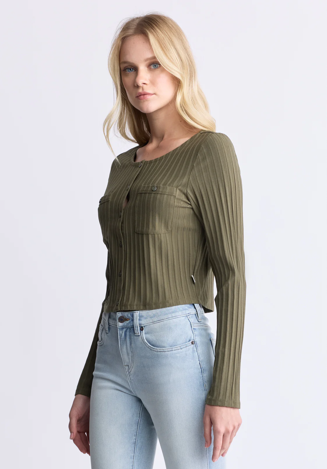 Albertina Women's Ribbed Button-Front Top, Olive - KT0205H - Image 3