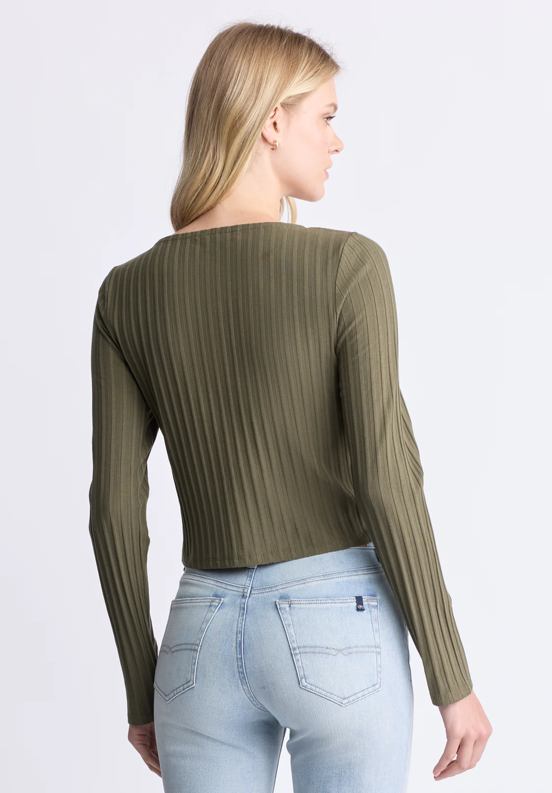Albertina Women's Ribbed Button-Front Top, Olive - KT0205H - Image 4