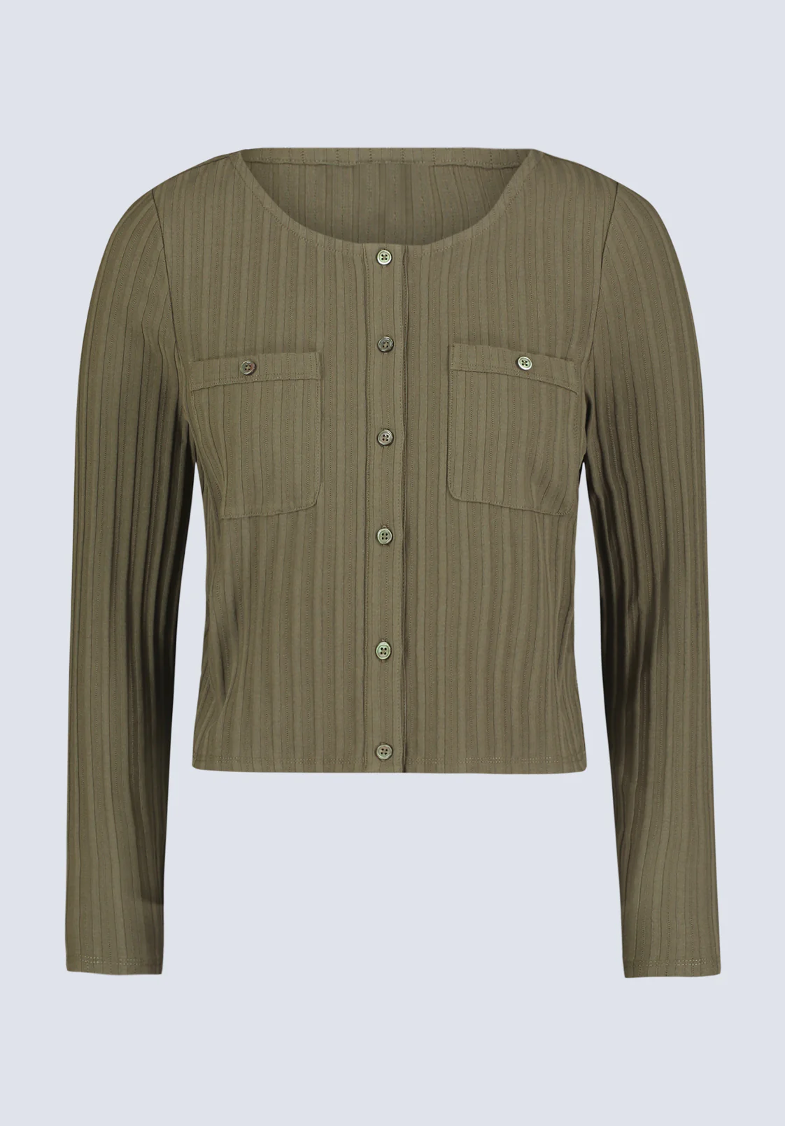 Albertina Women's Ribbed Button-Front Top, Olive - KT0205H - Image 5