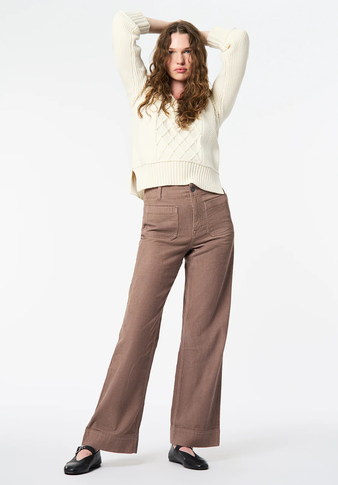 Adele Women's High Rise Wide Leg Pants, Leafless Tree - BL16138
