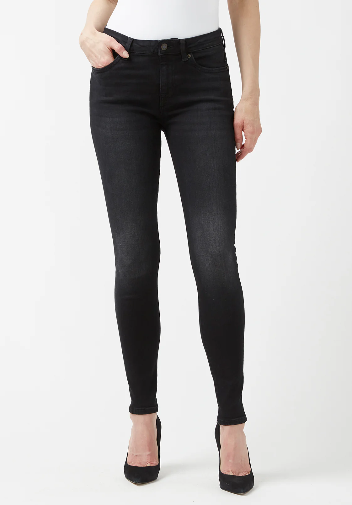 Alexa Women's Mid Rise Skinny Jeans, Faded Black- BL15843