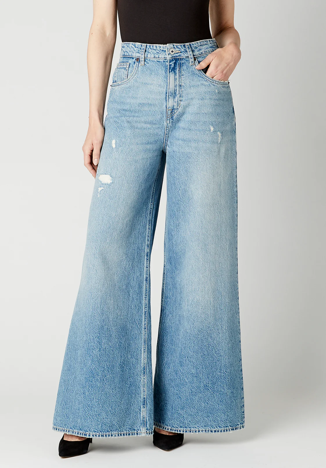 Alice Women's High Rise Super Wide Leg Jeans, Stone Washed and Torn - BL15823 - Image 6