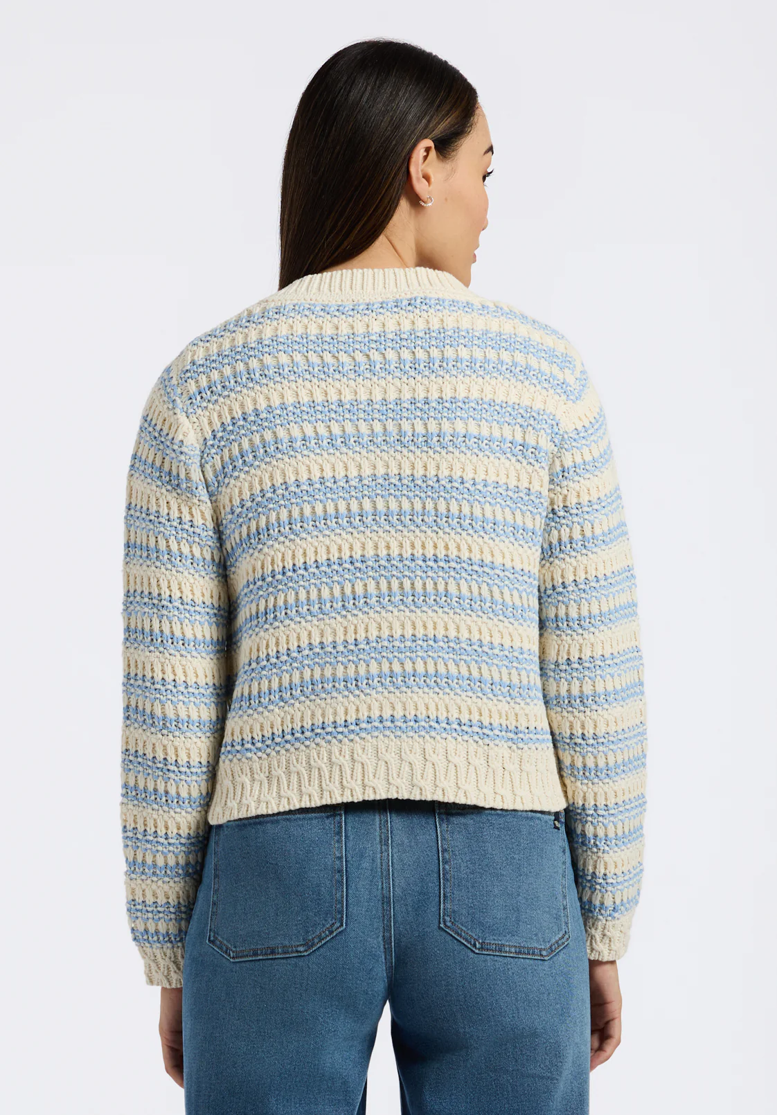 Amaranth Women's Striped Open Knit Cardigan, Cloud - SW0113P - Image 5