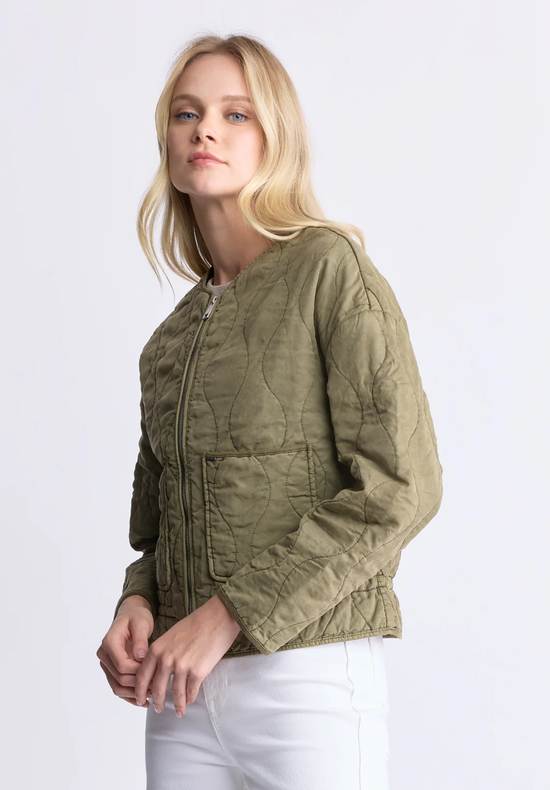 Annalee Women's Quilted Cropped Jacket, Olive - JK0025H - Image 3