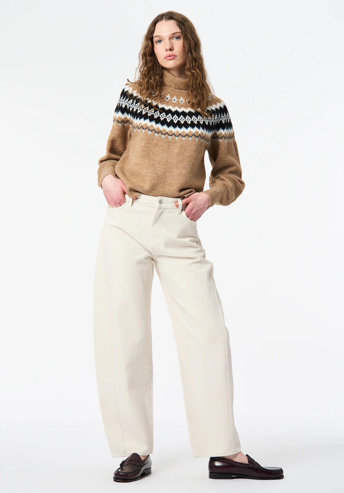 Ashlynne Women's Fair Isle Turtleneck Sweater, Tan - SW0159