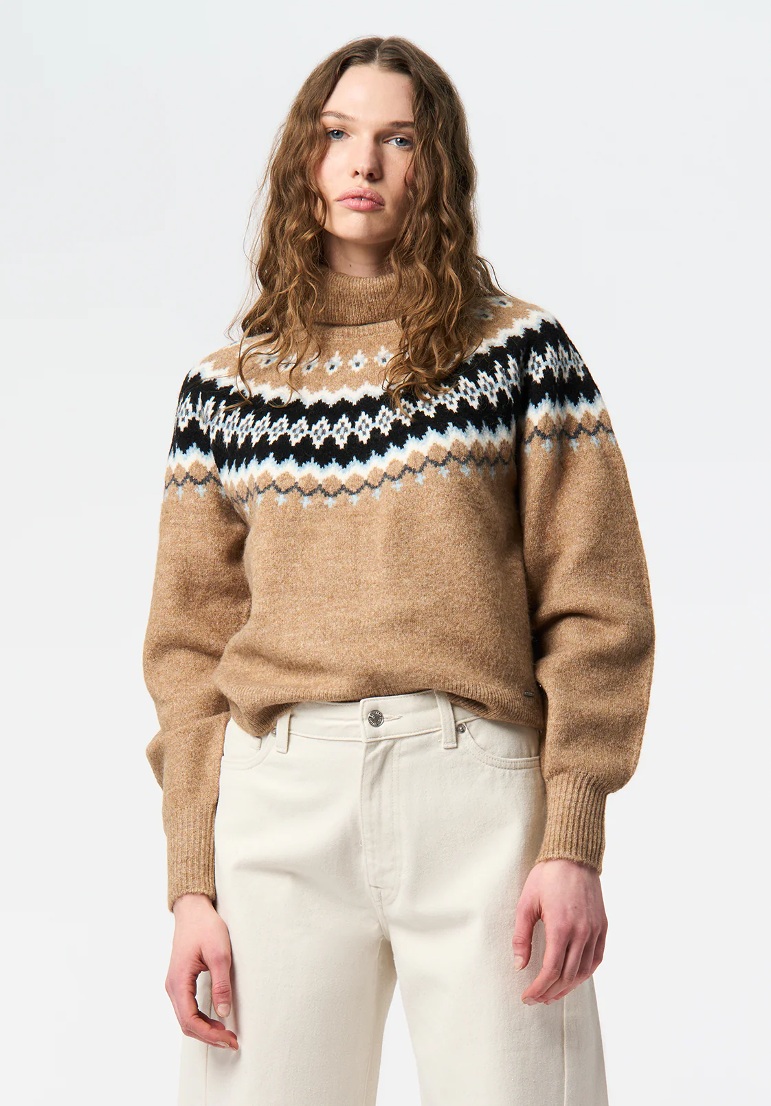 Ashlynne Women's Fair Isle Turtleneck Sweater, Tan - SW0159 - Image 2
