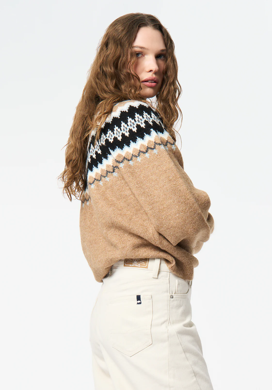 Ashlynne Women's Fair Isle Turtleneck Sweater, Tan - SW0159 - Image 3