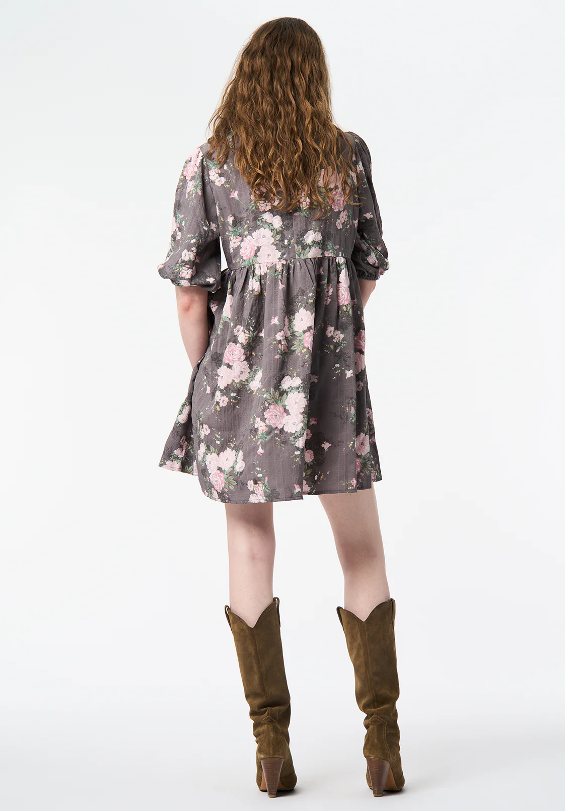 Audrianna Women's Puff Sleeve Babydoll Dress, Floral Bouquet - WD0106 - Image 3