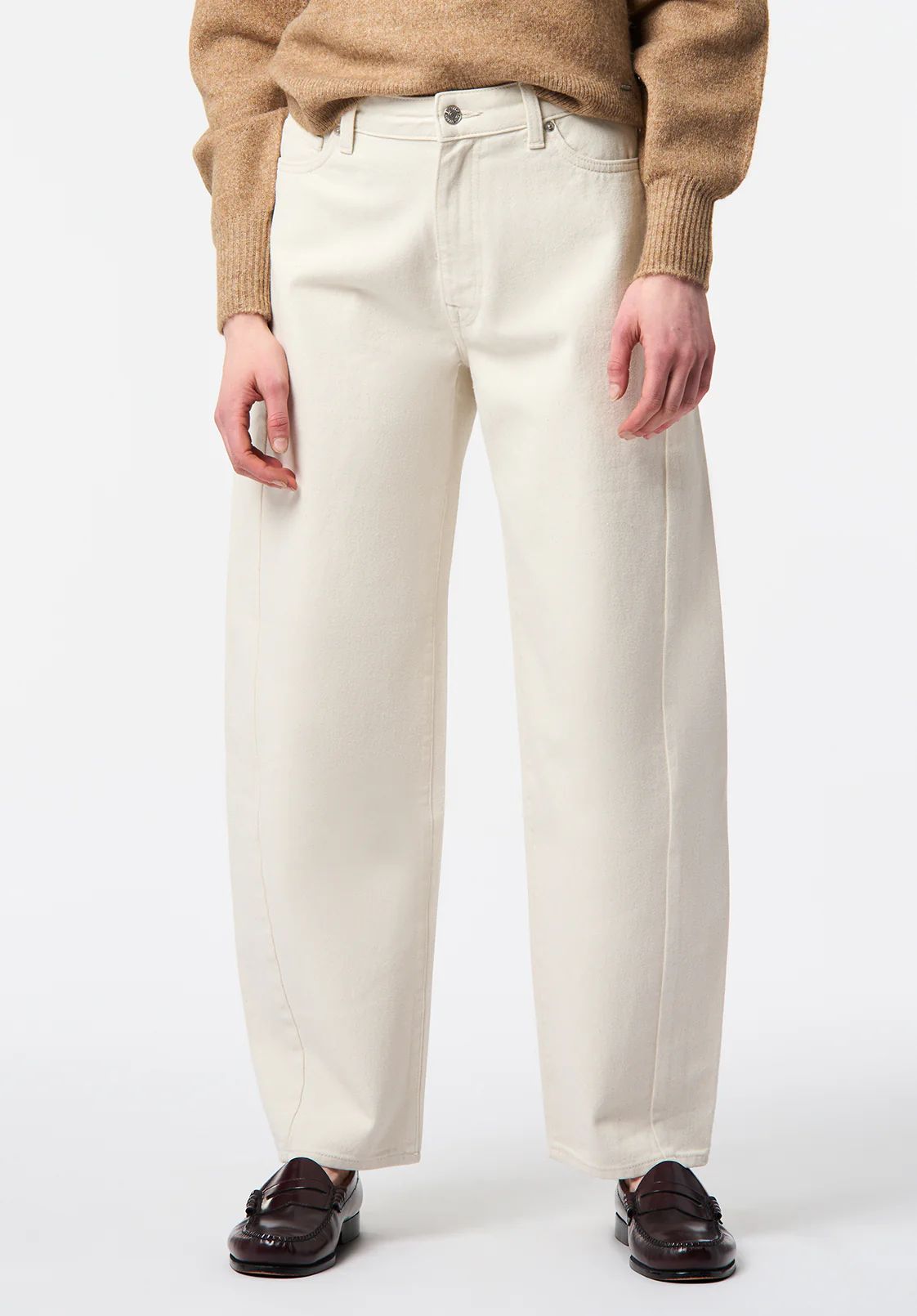 Barbara Women's High Rise Barrel Jeans, Ecru - BL16152 - Image 2