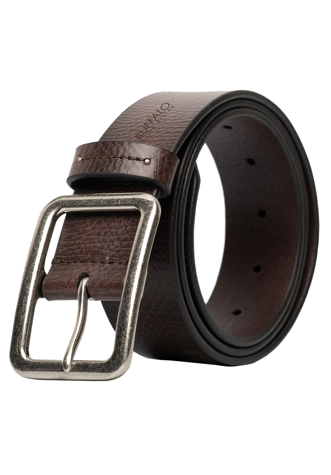 Textured Full Grain Brown Buffalo Leather Belt - BB1002C03 - Image 2