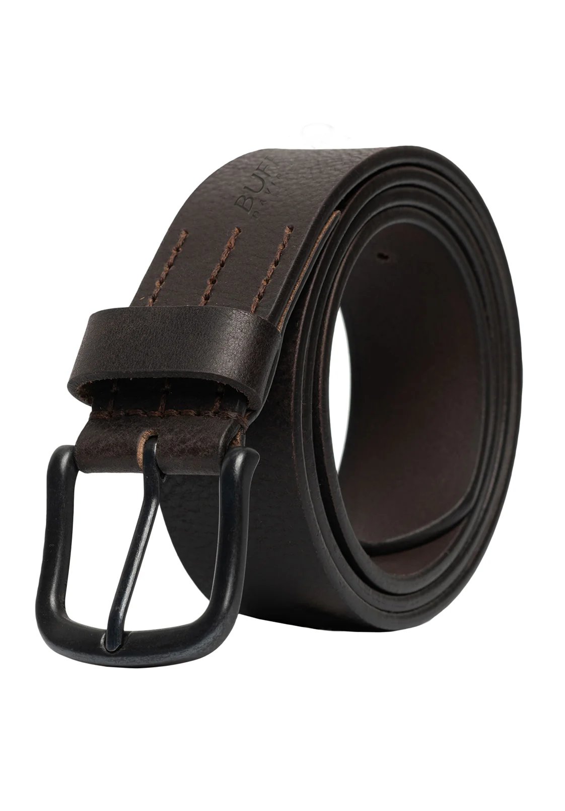 Shrunken Full Grain Brown Buffalo Leather Belt with Blackened Finish - BB1005C13 - Image 2