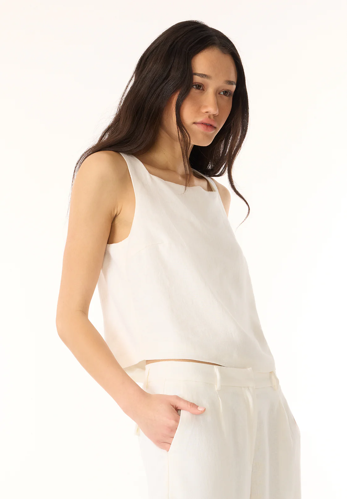 Benedita Women's Sleeveless Linen Top, Blanc - WT0186P - Image 3