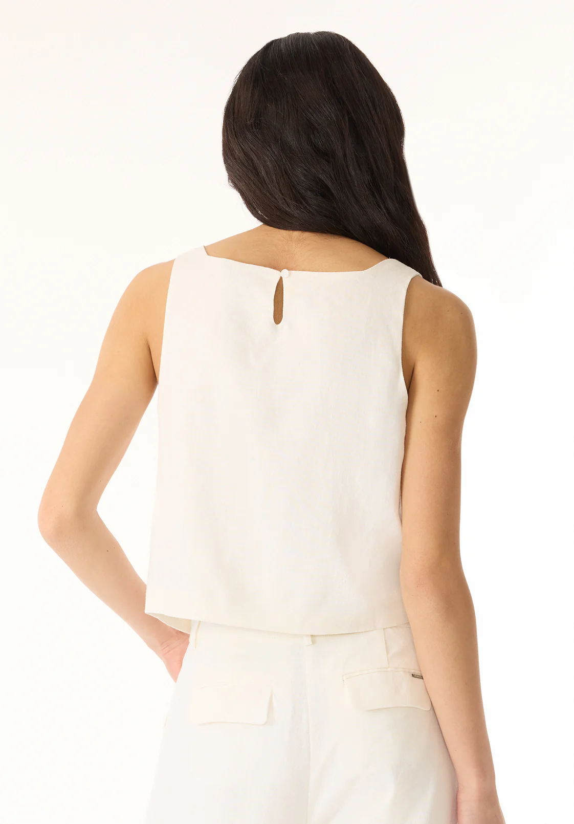 Benedita Women's Sleeveless Linen Top, Blanc - WT0186P - Image 4