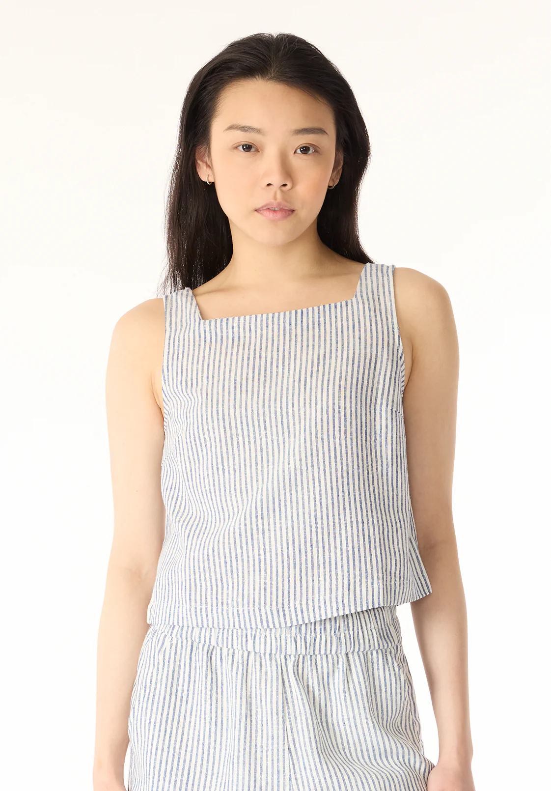 Benedita Women's Sleeveless Striped Linen Top, Navy - WT0198P - Image 2
