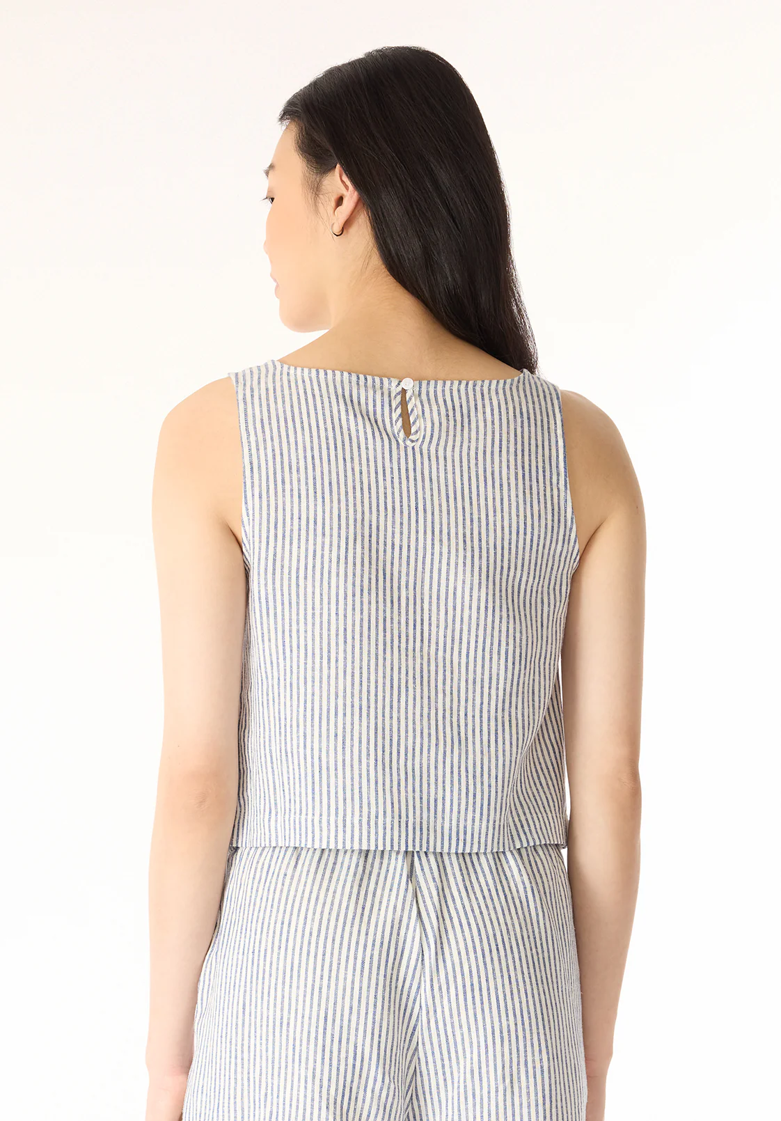 Benedita Women's Sleeveless Striped Linen Top, Navy - WT0198P - Image 4