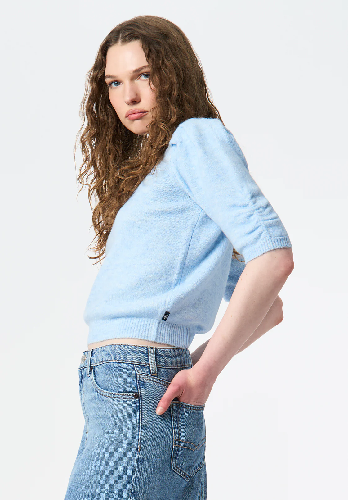Bettey Women's Puff Sleeve Sweater, Lt Blue - SW0137 - Image 3