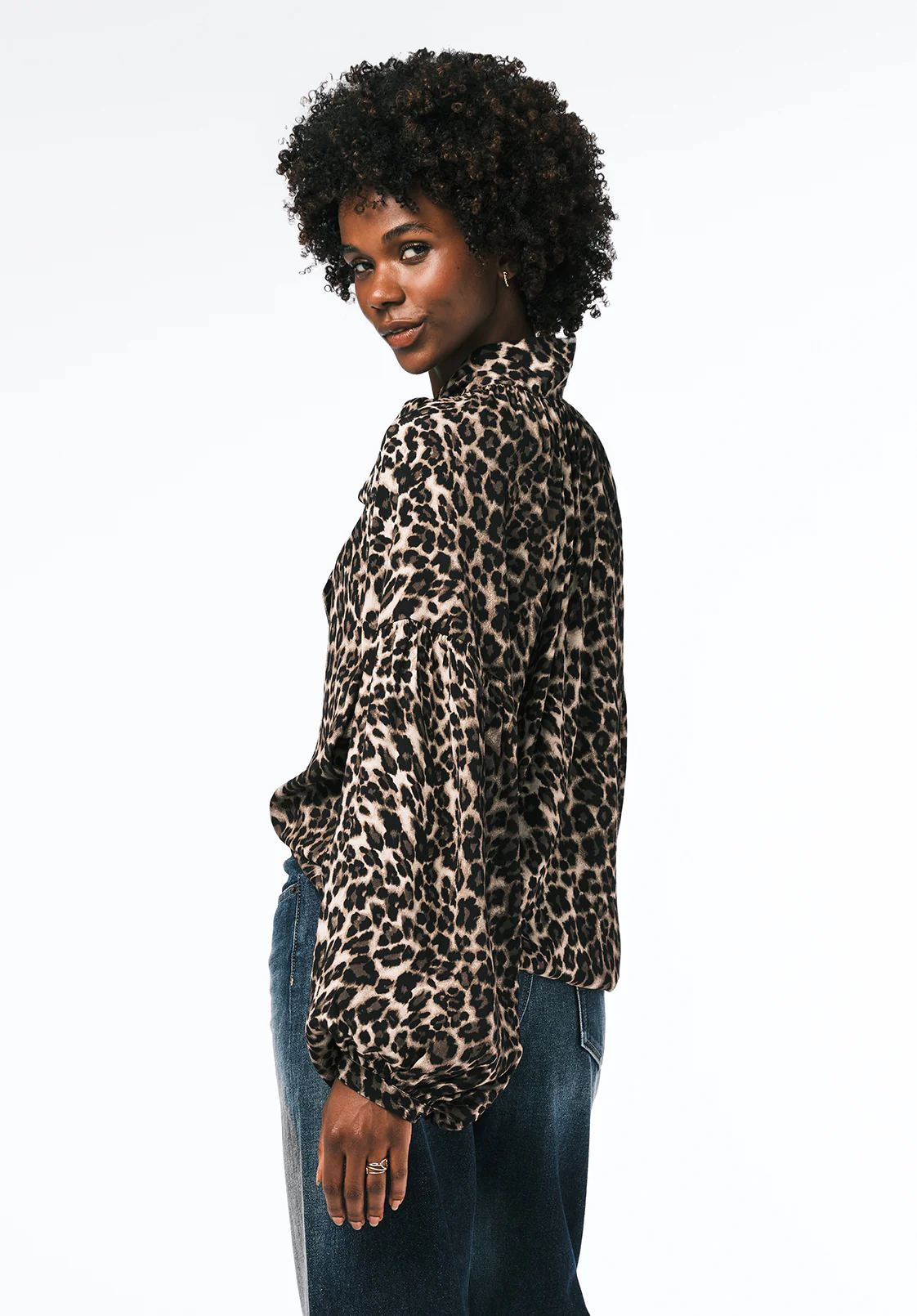 Carissa Women's Puff Sleeve Leopard Print Tie Neck Blouse, Leopard - WT0207 - Image 4