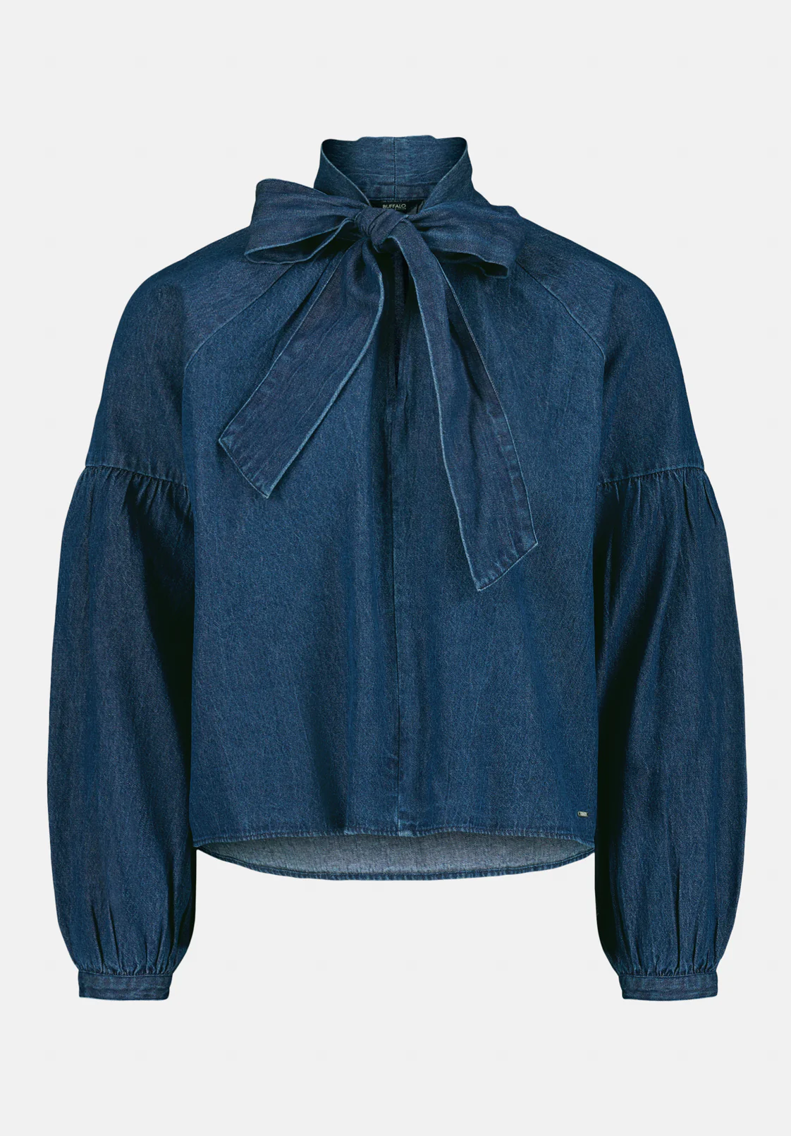 Carissa Women's Puff Sleeve Tie Neck Denim Shirt, Dark Denim - WT0208 - Image 5