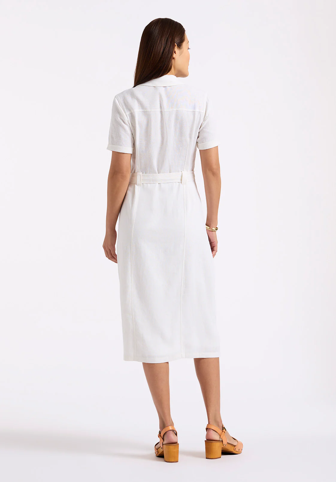 Carlene Women's Short Sleeve Belted Button Front Midi Dress, Blanc - WD0092P - Image 3