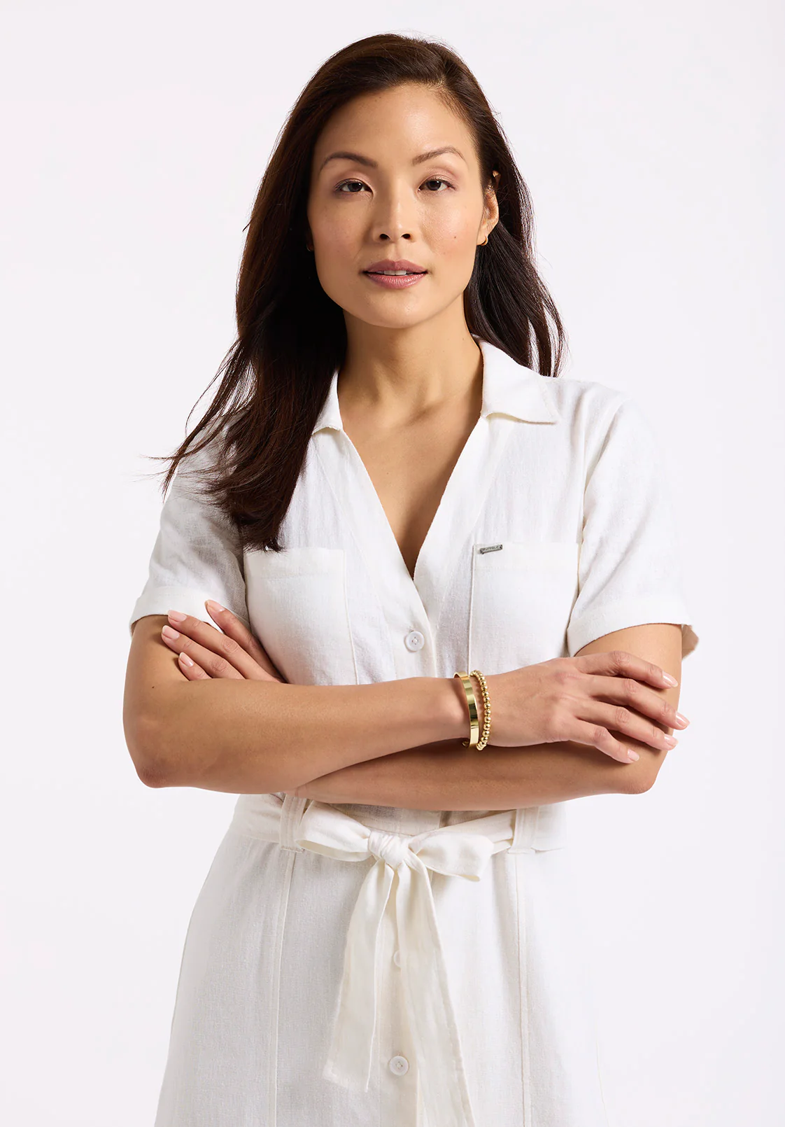 Carlene Women's Short Sleeve Belted Button Front Midi Dress, Blanc - WD0092P - Image 4