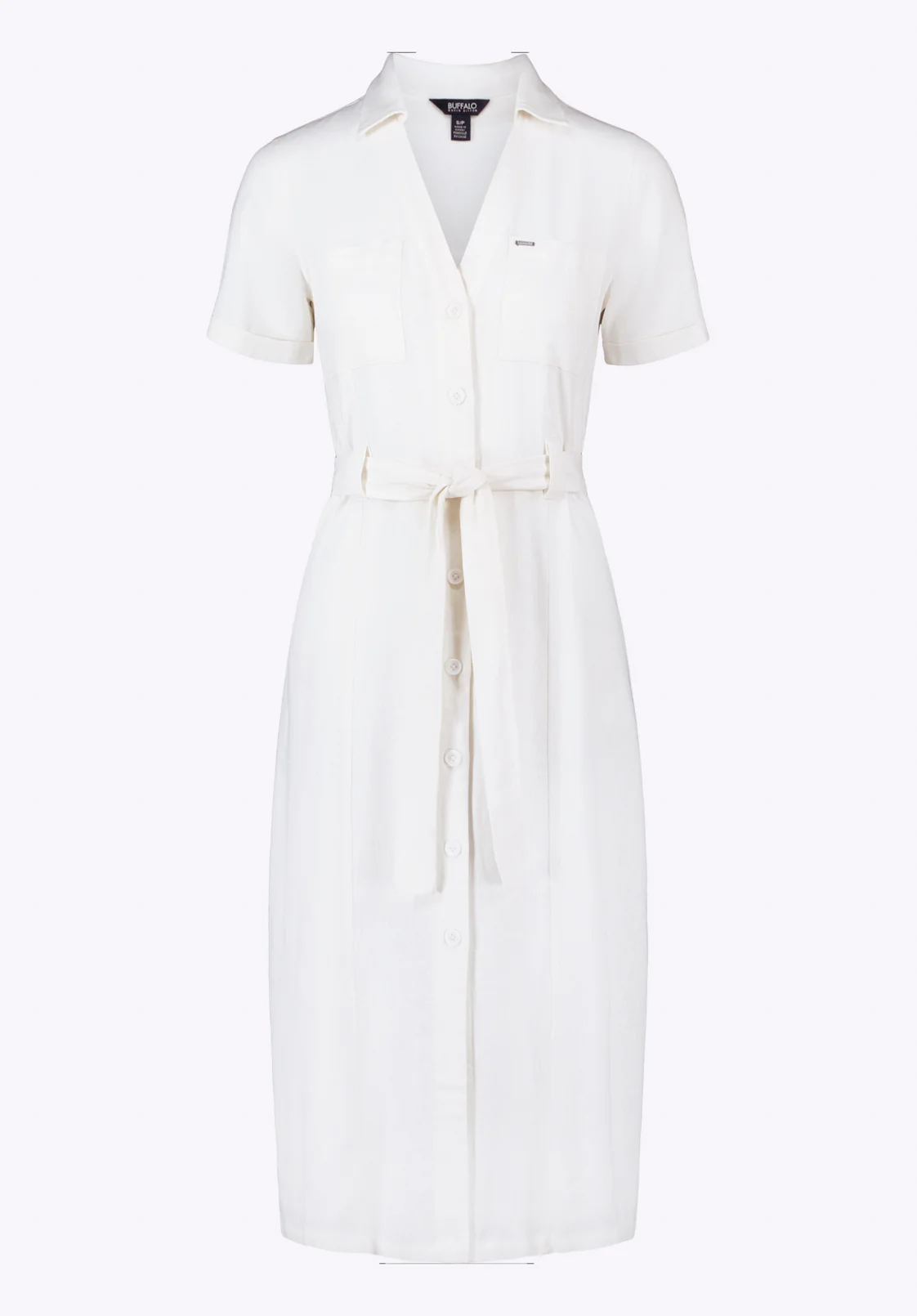 Carlene Women's Short Sleeve Belted Button Front Midi Dress, Blanc - WD0092P - Image 6