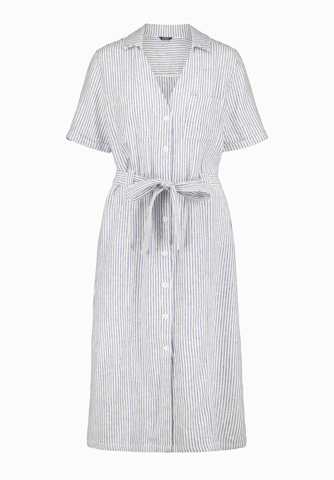 Carlene Women's Short Sleeve Belted Button Front Striped Midi Dress, Navy - WD0105P - Image 5